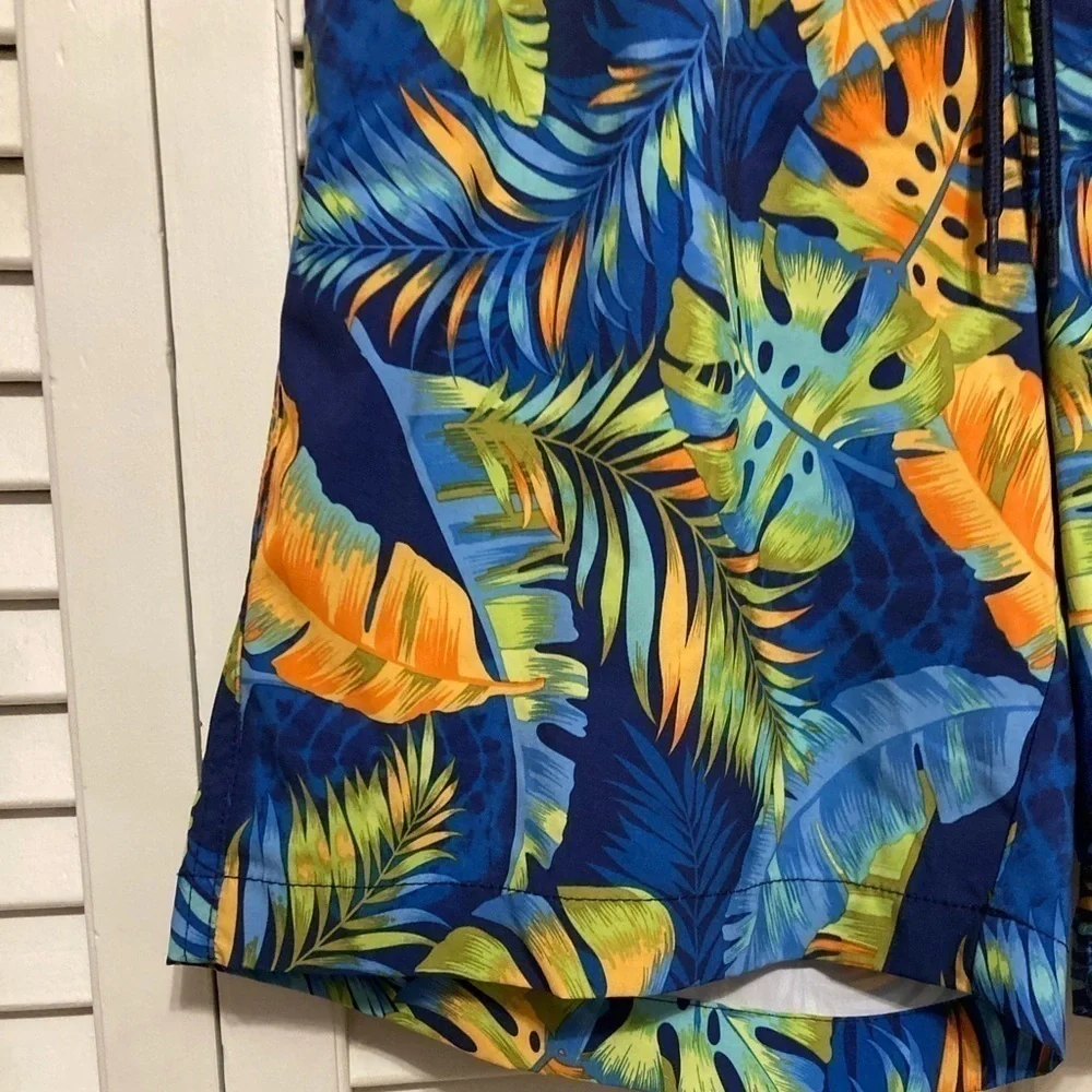 Mens Hot Coals Orange And Blue Palm Leaf Swim Trunks Size Medium